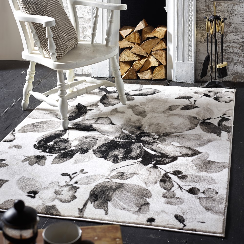 Watercolour Floral Rugs in Grey